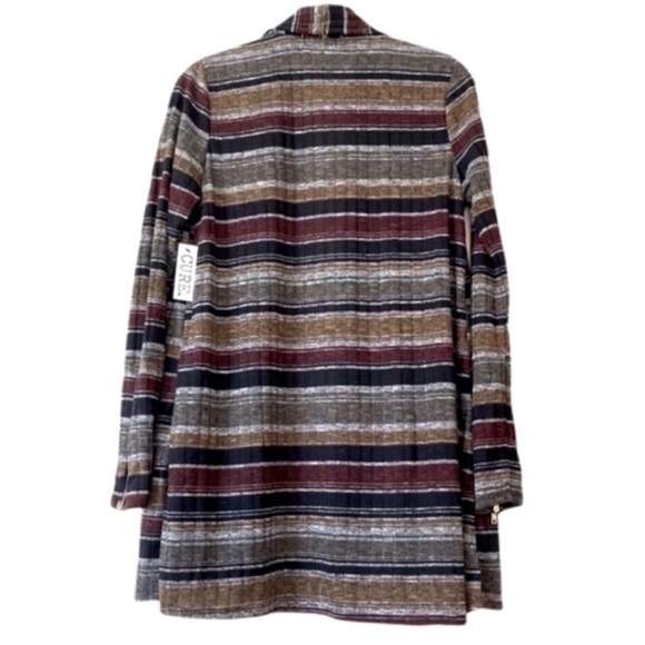 NEW CURE Long Line Cardigan Sweater Jacket Zipper Sleeves Black Brown Tan Size S - Picture 2 of 12